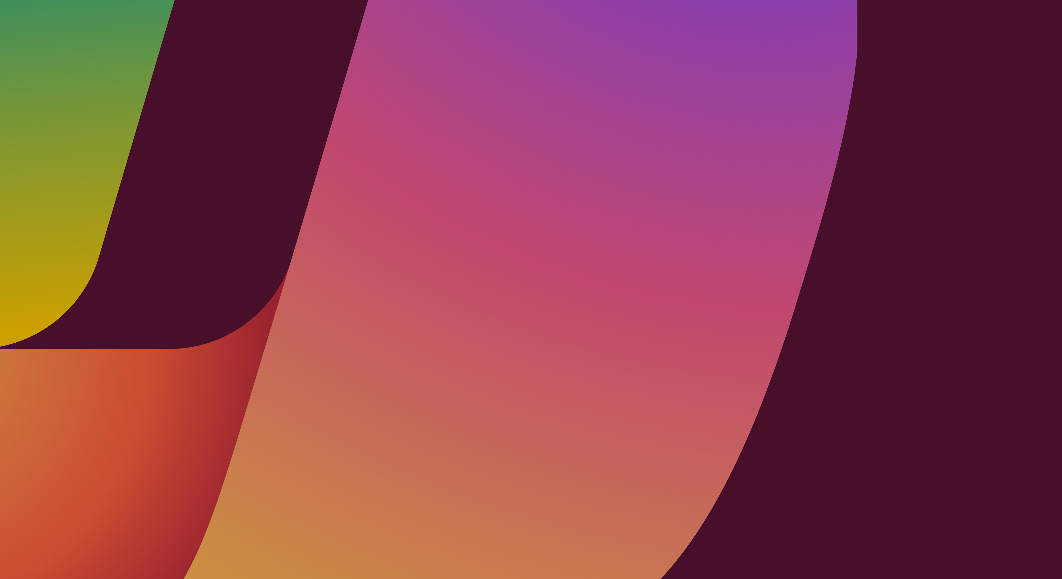 Abstract image featuring a gradient ribbon with shades of red, orange, yellow, purple, and green, set against a dark maroon background. The ribbon curves smoothly, creating a sense of depth and fluidity.