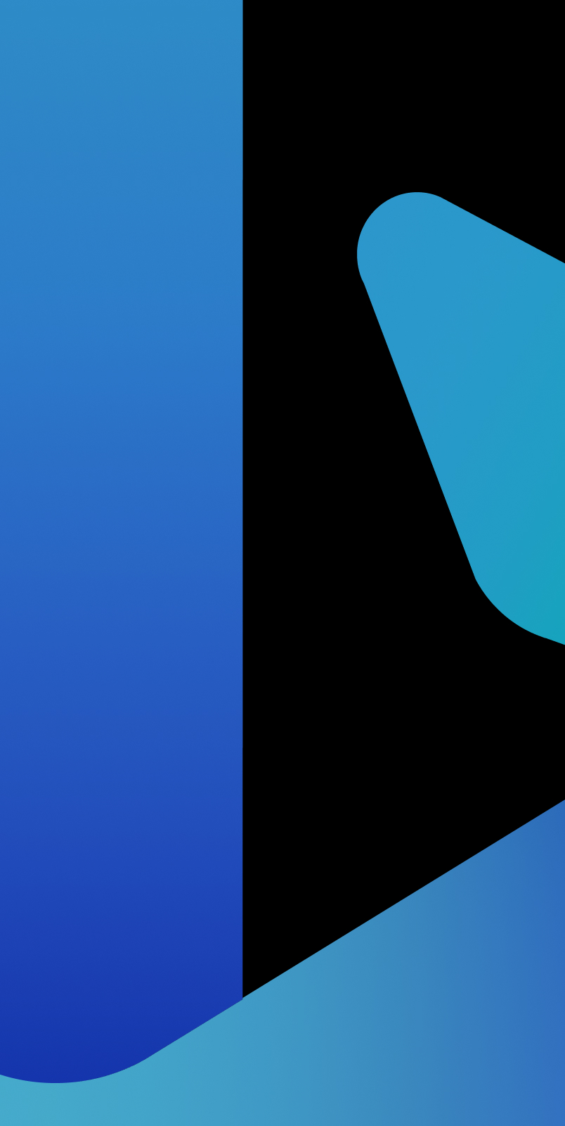 Abstract image featuring a gradient of blue tones on the left, transitioning from light at the bottom to dark at the top. A solid black vertical section divides the image. On the right, a blue, wing-like shape extends over a lighter blue background.