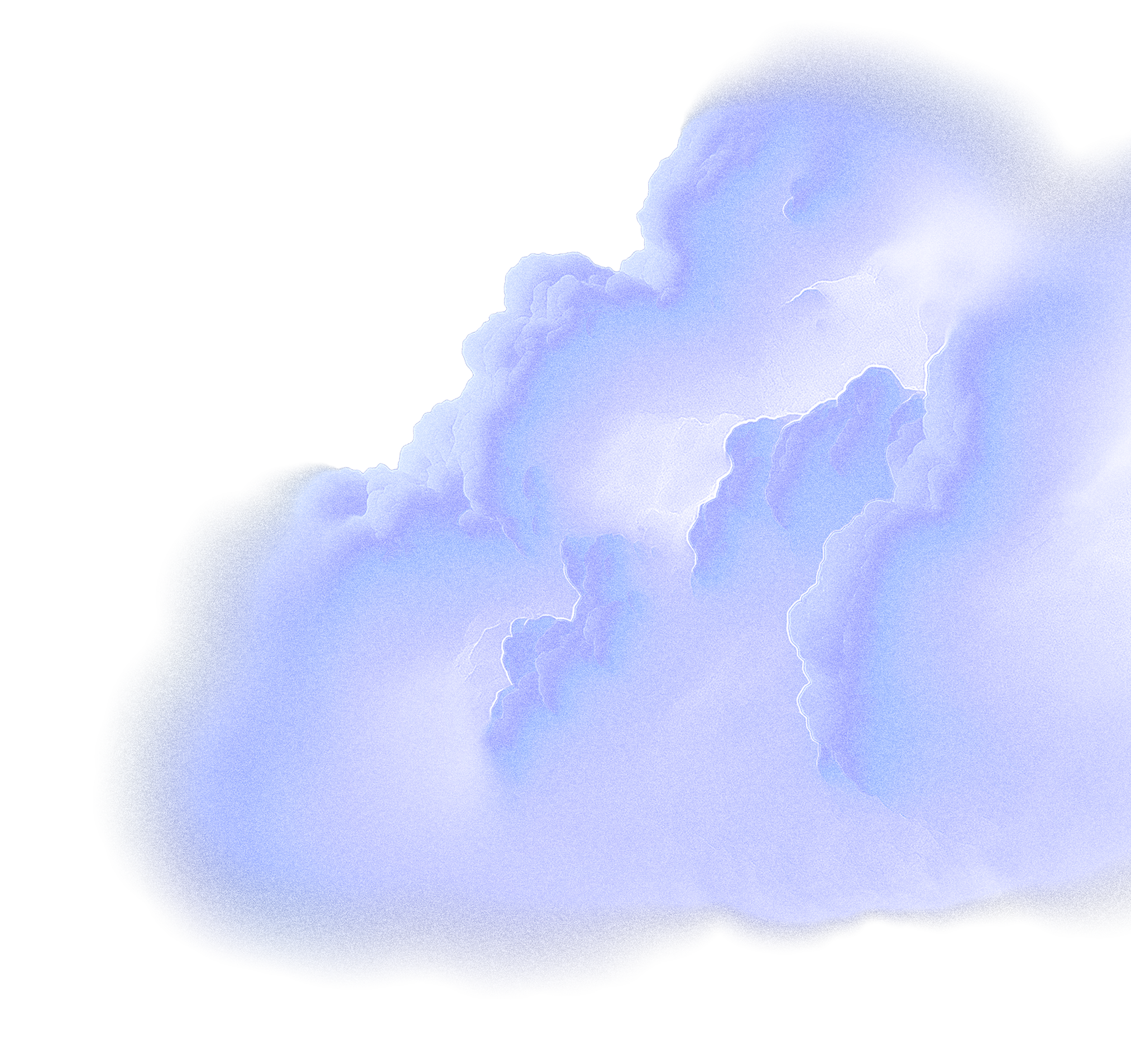 A fluffy, light blue cloud with a soft texture and white highlights, resembling a cumulus cloud, against a transparent background.